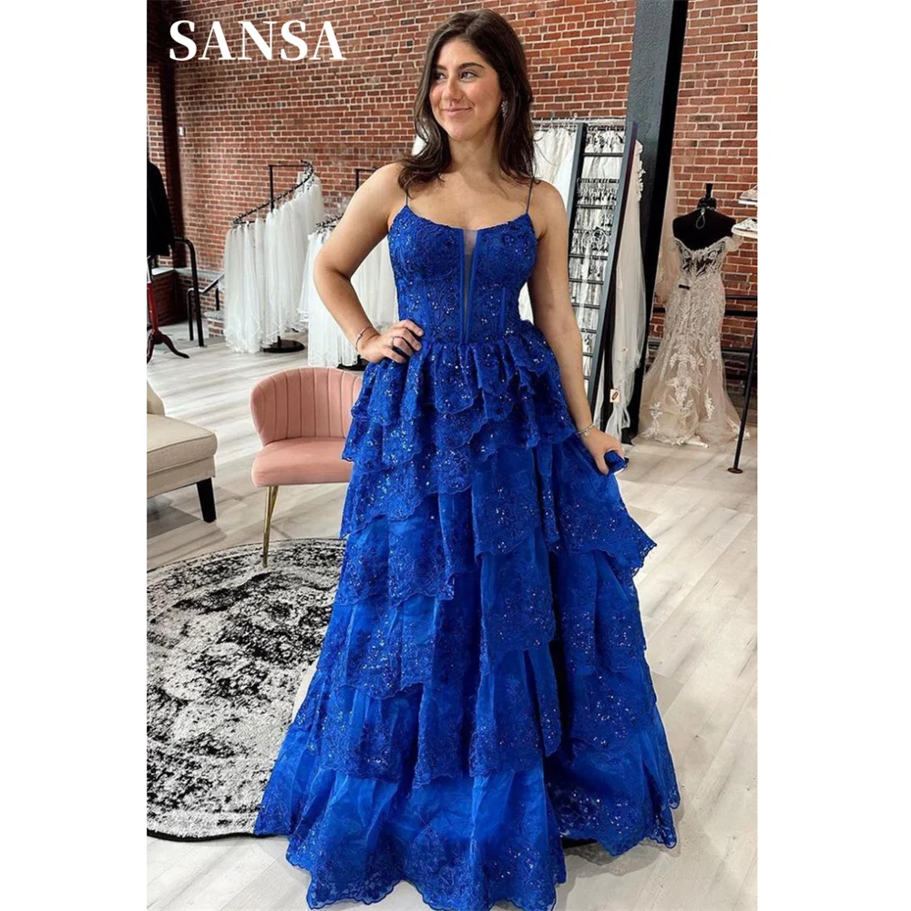Lace Embroidery Edge Curl Prom Dress Elegant Dark Green Multilayer Vestidos De Noche Sexy Spaghetti Strap Party Dresses