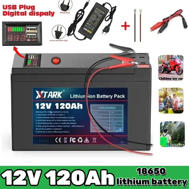 

New upgrade Original 12V 120Ah USB plug solar storage battery for sprayer, lighting power supply Comes with a 12.6V3A charger