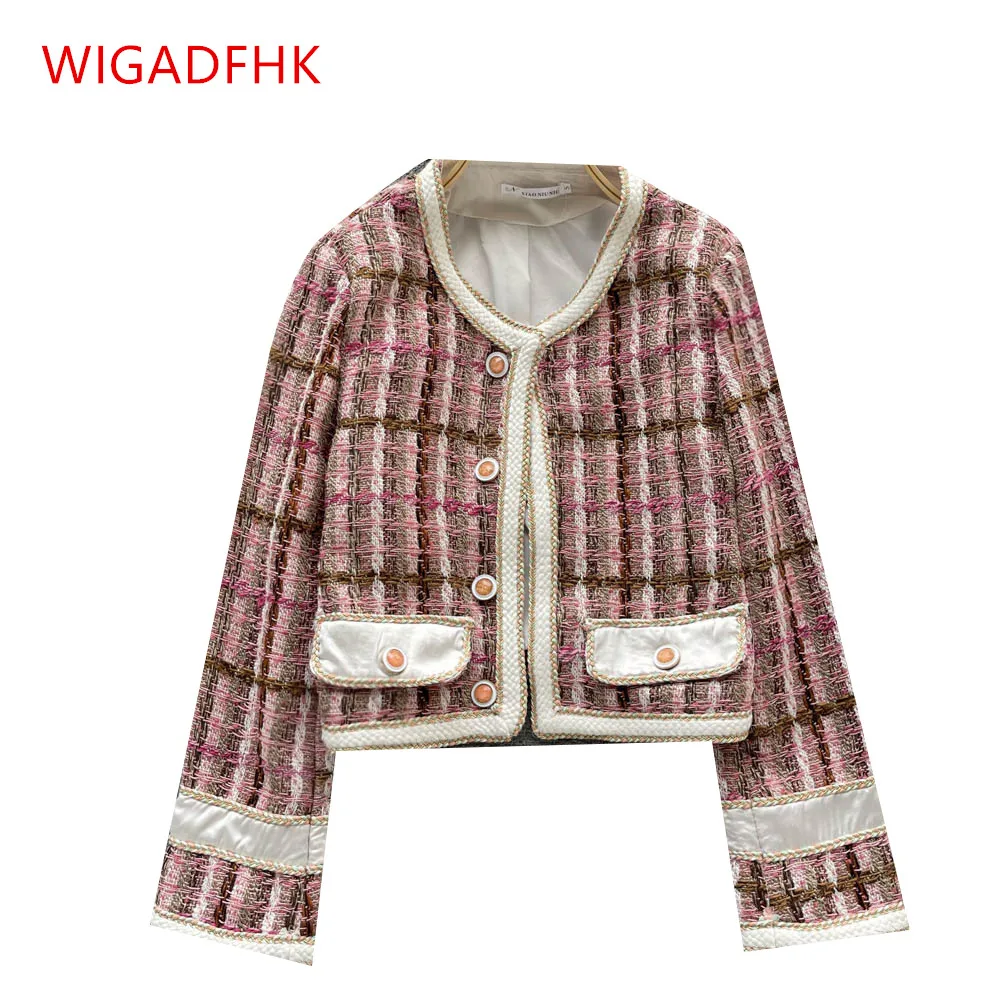 

WIGADFHK Autumn And Winter New Women's Round Neck Small Fragrance Woven Tweed Short Coat Women Chic Cardigan Trend