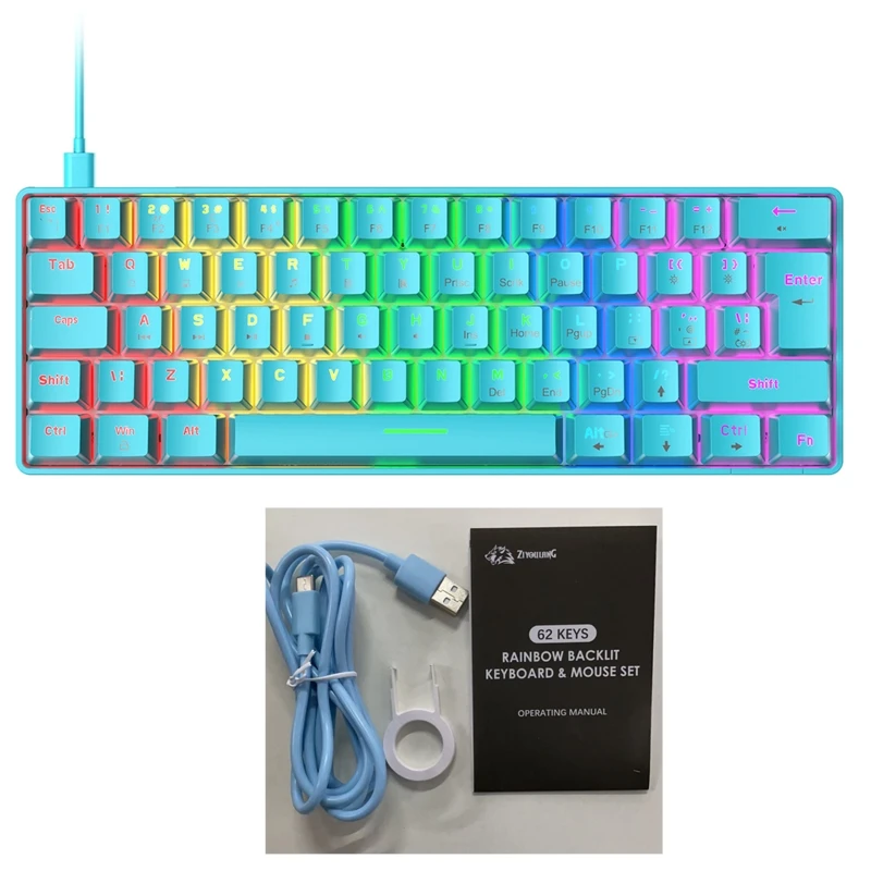 

Mechanical Gaming Keyboard Green/Red 62 Keys USB Gaming Keyboard with 18 RGB Lights Effect Desktop PC Dropship
