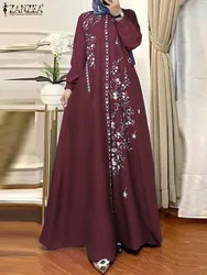 Elegant Muslim Maxi Dress ZANZEA Ramadan Abaya Robe Women Long Sleeve Floral Print Sundress Bohemain Vestido IsIamic Clothing