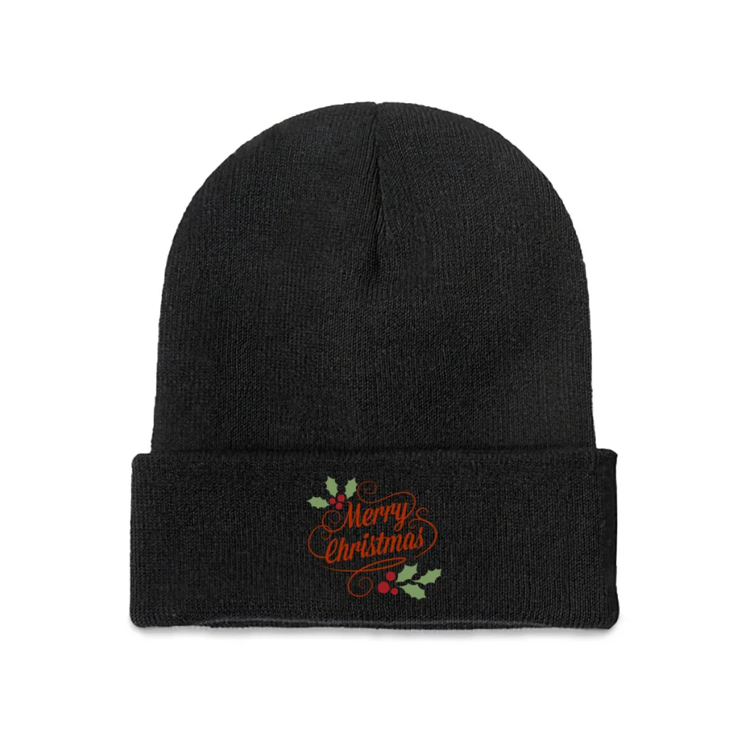 

Merry Christmas Beanie Knitted Hat Caps Fur Women Men Bonnet Winter Warm