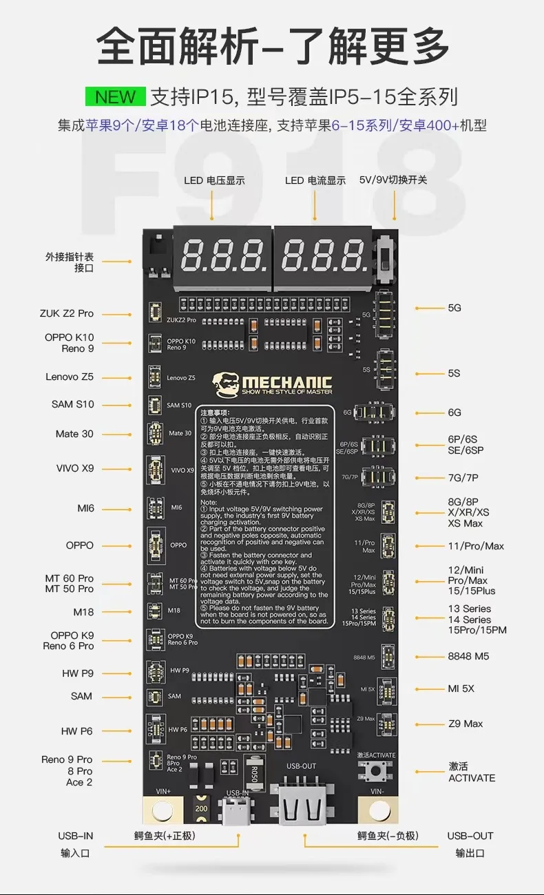 Placa de Detecção de Ativação de Bateria Mecânica Suporte Ip15 e ip Todos os Modelos Série hw Mate60 Battery Chips Active Panel 2024