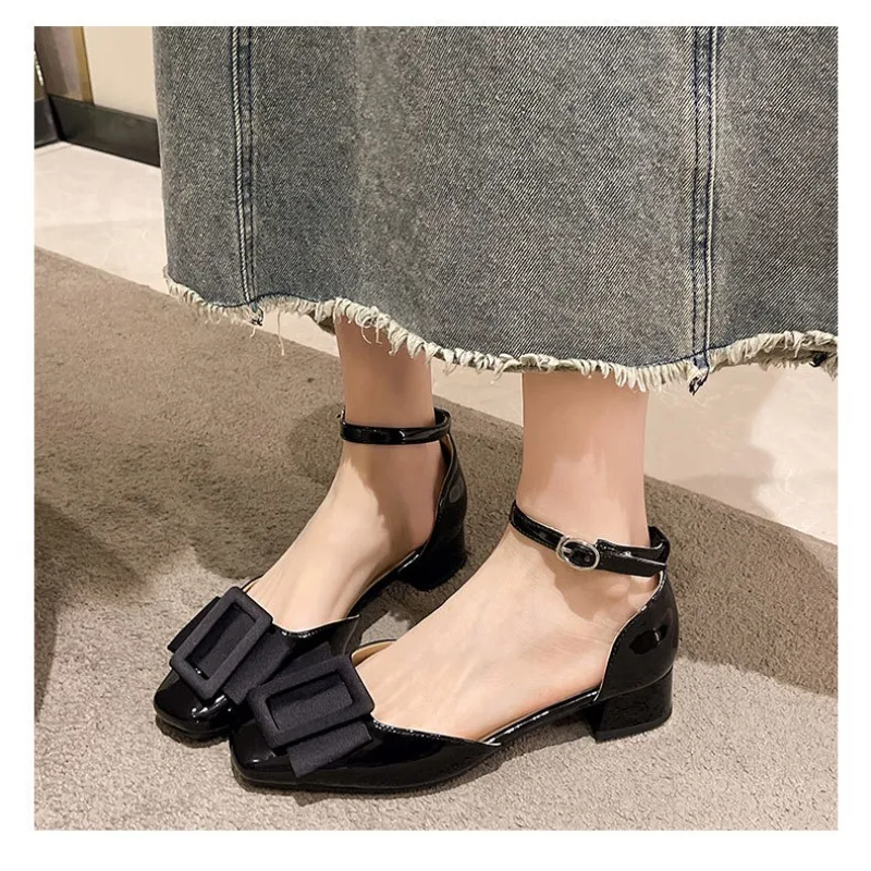 

Luxury Leather Square Head Soft Soled Women's Sandals Summer Designer New Ladies High Heels Fashion Women's Mary Jane Shoes