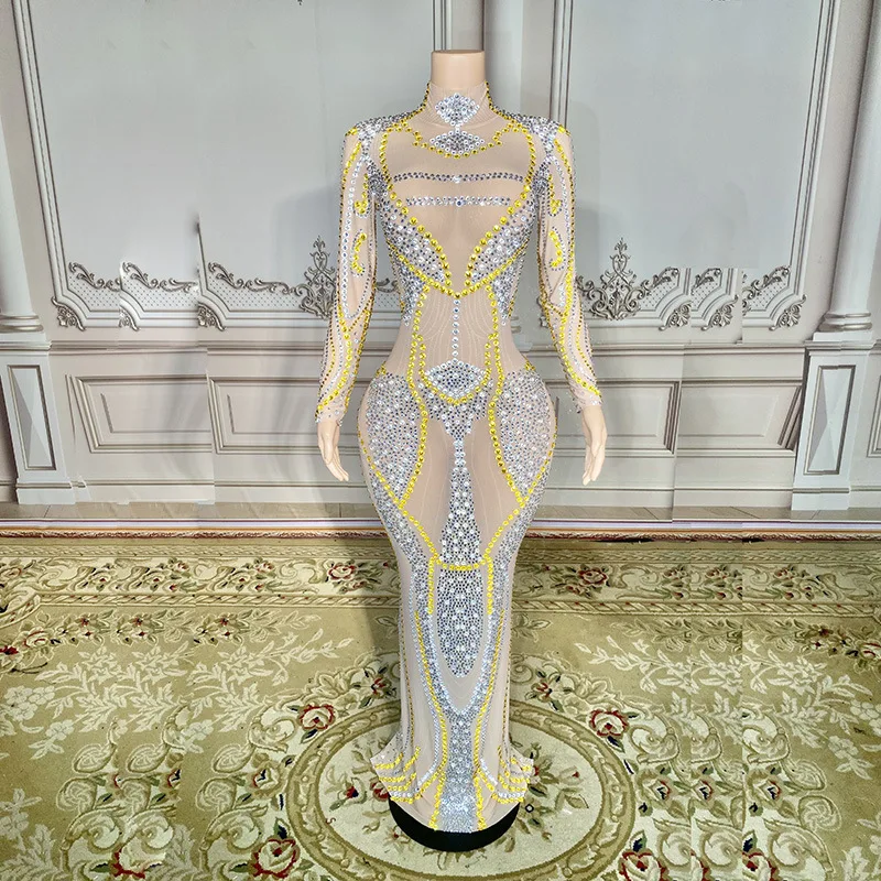 

Роскошное женское Прозрачное платье с длинным рукавом, элегантное вечернее платье для празднования дня рождения, выпускного вечера, одежда для фотосессии