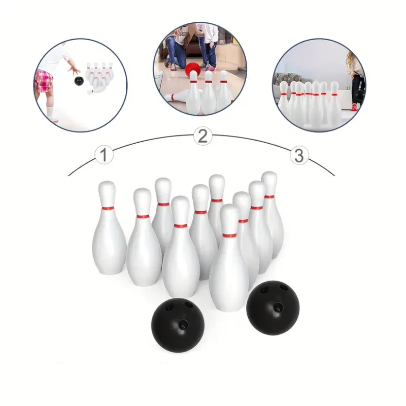1 set bowling game set circle stacking sports ball games (10 bottles 2 balls)