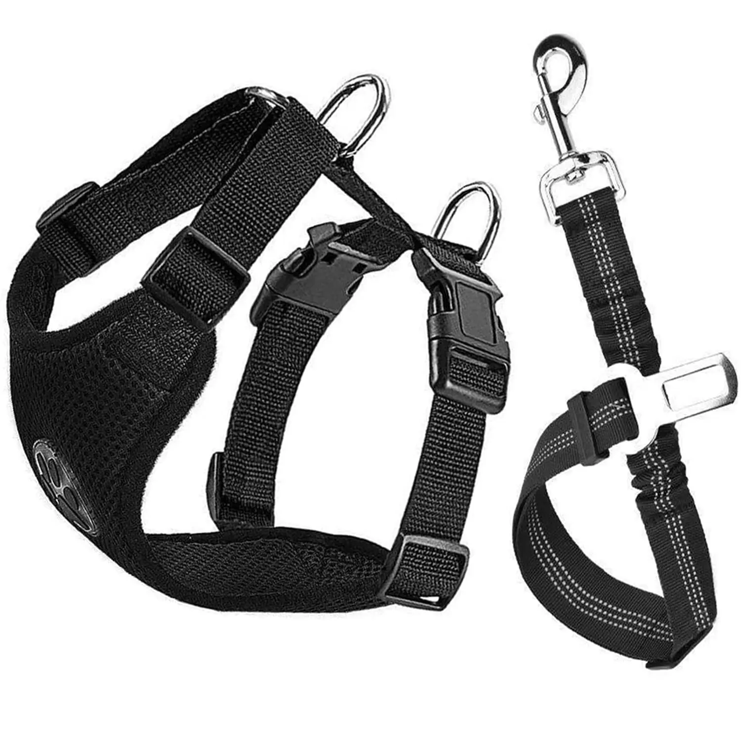 Dog Safety Vest Harness with Seatbelt, Dog Car Harness Seat Belt Adjustable Pet Harnesses Double Breathable Mesh Fabric with Car