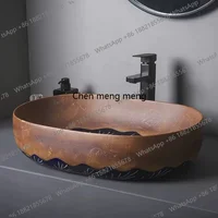 อ่างล้างหน้าแบบตั้งโต๊ะทรงรีสไตล์เรโทร อ่างล้างหน้าเซรามิกขนาดใหญ่ อ่างล้างหน้าสำหรับโรงแรมและลานบ้าน อ่างล้างหน้าเดี่ยว 2