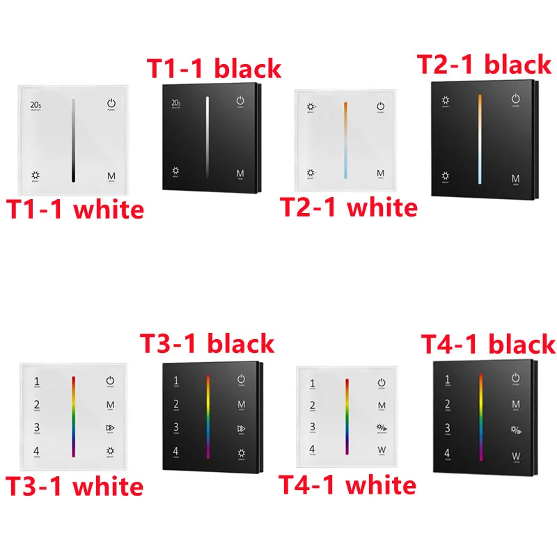 T1-1 T2-1 T3-1 T4-1 4Ch * 3A 12-24Vdc Cv Dimmer Touch Panel Controller Rf 2.4G Single Zone O Vetro Telecomando A Più Zone