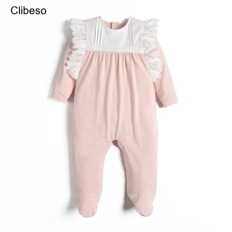 

2023 Clibeso Jumpsuits for Kids Autumn Newborn Girls Clothes Children Princess Lace Overalls Baby Girl Footies Infants Bodysuit