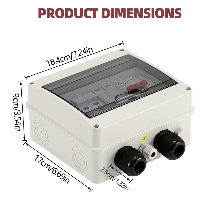 Double PG solar photovoltaic PV DC combiner box electrical junction box electrical box electrical distribution box photovoltaic combiner box 600V Surge Lightning Protection 1 input 1 out Fuse MCB SPD Distribution Box IP65