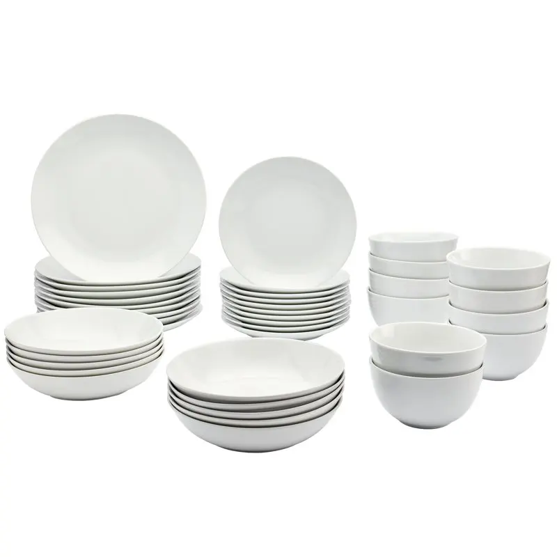 

Gallery 40 Piece White Catering Dinnerware Set Round Dinner Salad Plates Cereal Pasta Bowls