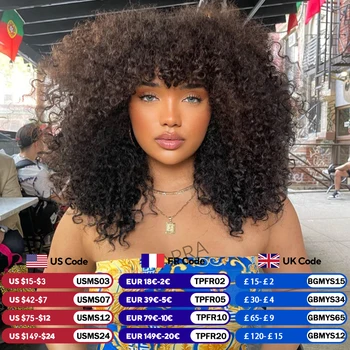 Parrucche per capelli umani ricci afro crespi con frangia per donne nere 250% densità brasiliana 100% capelli umani Remy capelli completamente fatti a macchina