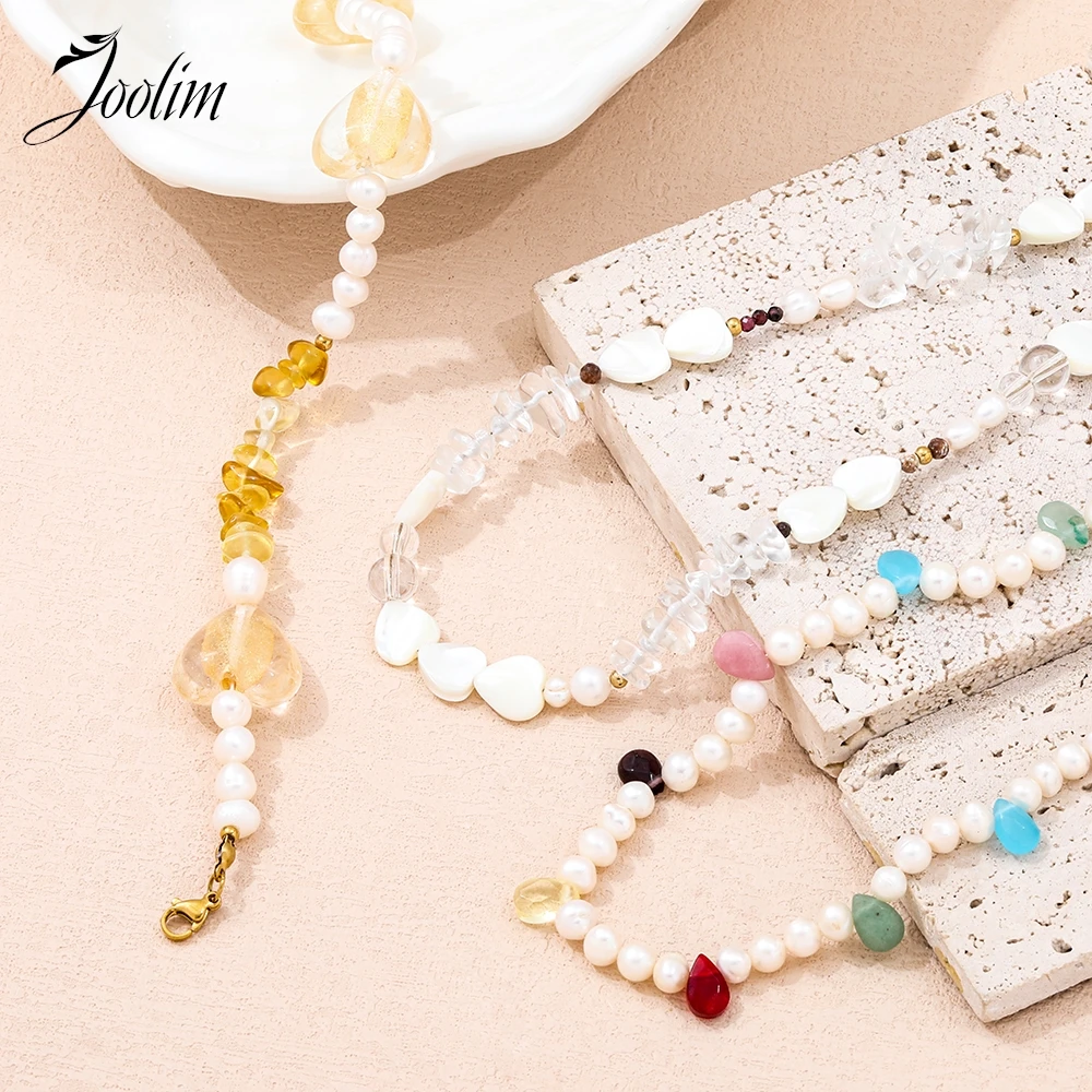 Joolim Jewelry Wholesale Summer Elegant Fashion Love Natural Stone Freshwater Pearl Drop Stainless Steel Necklace for Women