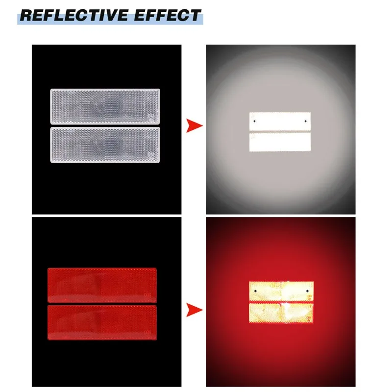 5pcs Truck Trailer Rectangle Plastic Reflector Reflective Tape Adhesive Auto Safety Night Warning Plate Stickers Car Accessories