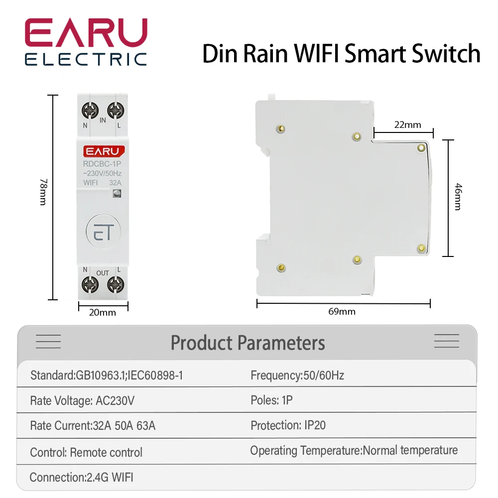 1P+N Din Rail WIFI Circuit Breaker Smart Timer Switch Relay Remote Control By e