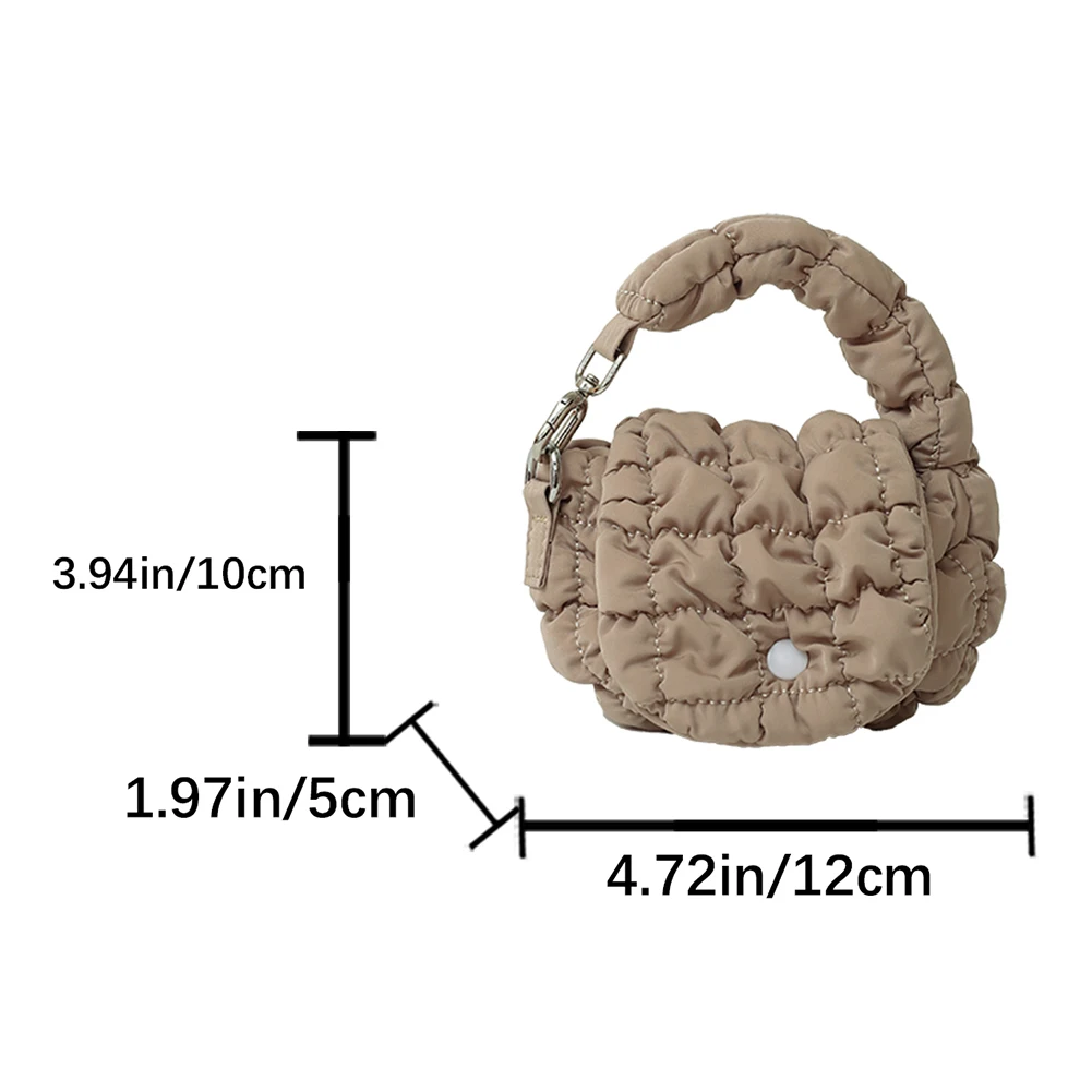 Mini Puffer Tote Bag for Women Quilted Wrist Handbag Nylon Padded Solid Color Clutch Purse for Work Travel Shopping