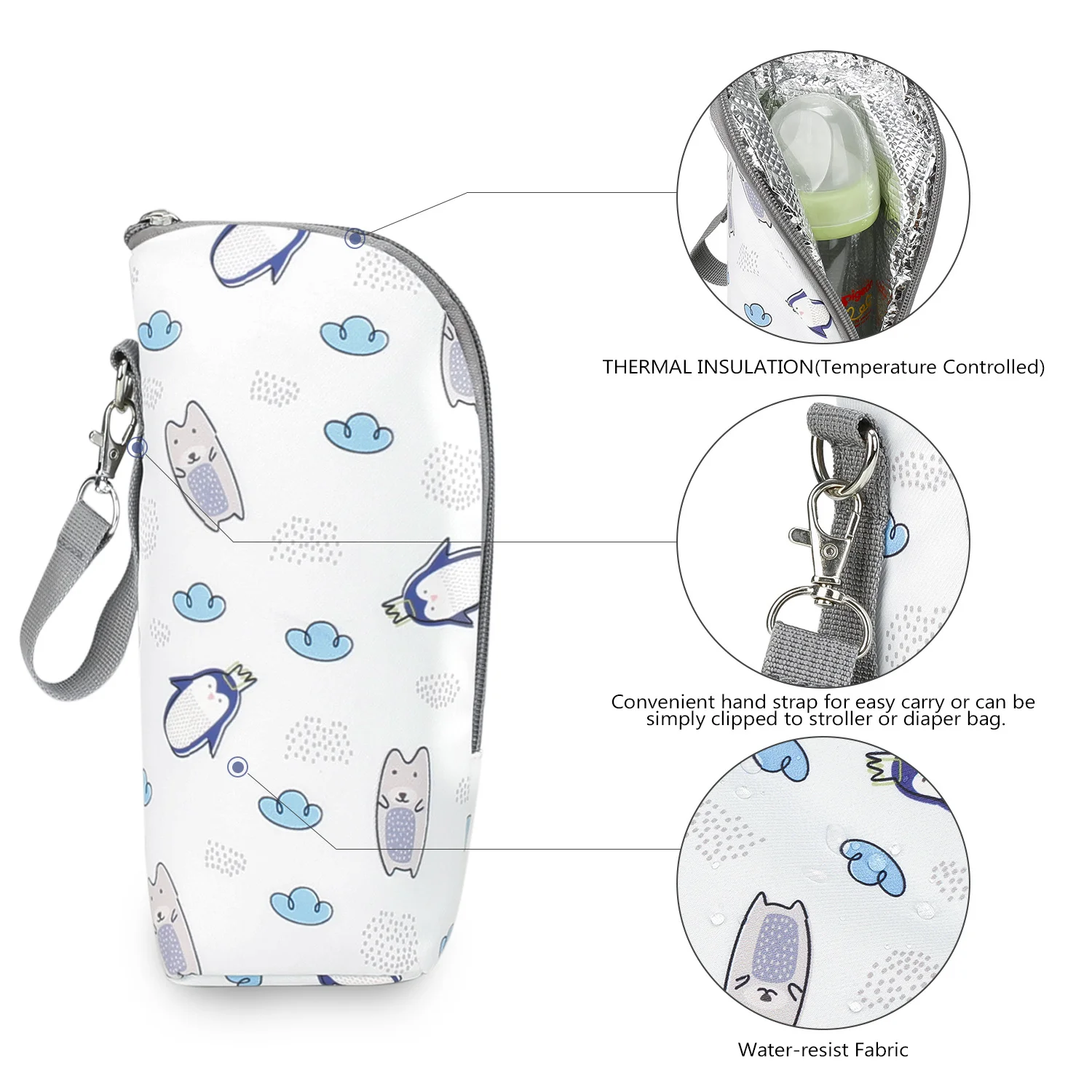 Outdoor Baby Milk Water Bottle Warmer Bag Infant Feeding Bottle Protective Cover Insulation Portable Stroller Hanging Warmer bag 5