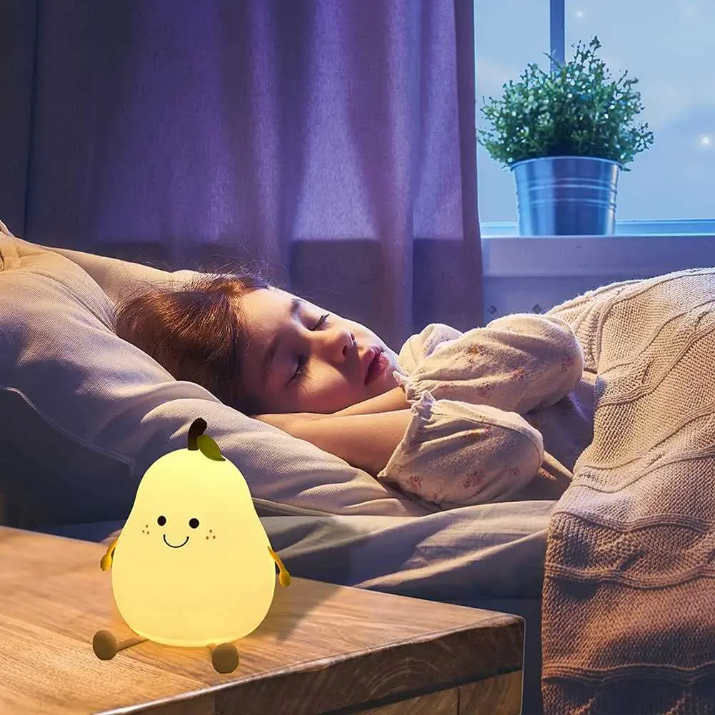 Night Lights for Kids Pear Shaped Cute Silicone Nightlight 7 Colors Dimmable Night Lamp USB Charging for Bedroom Bedside Room 3