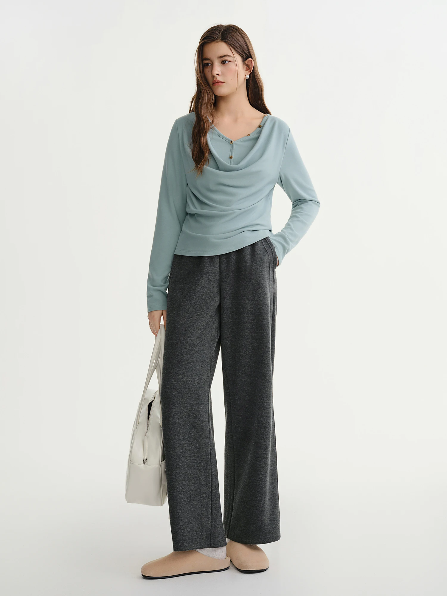 DUSHU Plus Size Women's Elastic Waist Relaxed Fit Fashion Wide Leg Casual Pants 2025 Winter New Arrival Cloud Layers Collection