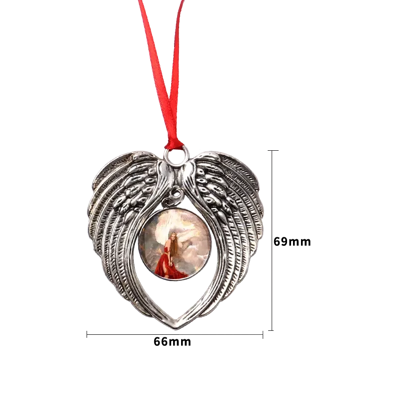 20pcs/Lot Round Ornaments with Angel Wing Sublimation Angel Wing Ornament for Christmas Decoration