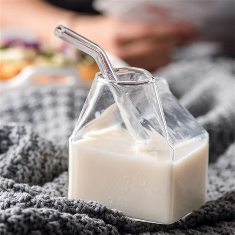 Description Picture 4 of item1Pc Milk Cup 300ML Half Pint Milk Carton Style Creative Mini Creamer Jug Glass Milk Mug Cow Udder Cup Milk Cup Wholesale