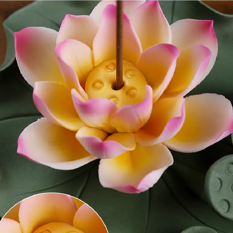 0047 Chinese Style Handmade Ceramic Lotus Incense Holder Decoration Home Studio Art Decoration Creative Birthday Gift