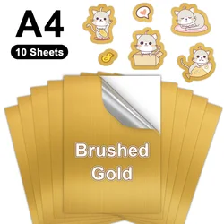 Holographic Printable Vinyl Sticker Paper - Waterproof Self-Adhesive Rainbow Laser Stickers, 10 Sheets A4 (Brushed Gold)