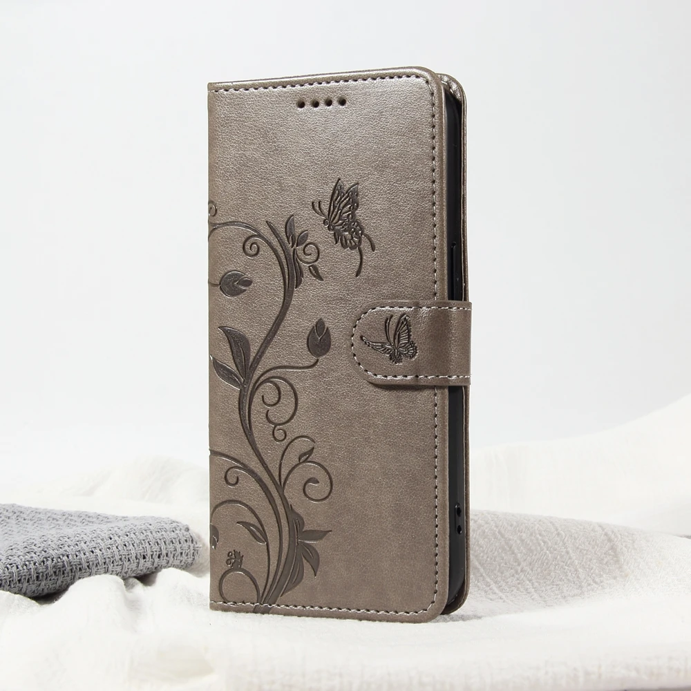 Elegant Butterfly Flower Leather Magnetic Flip Wallet Case - Premium Design