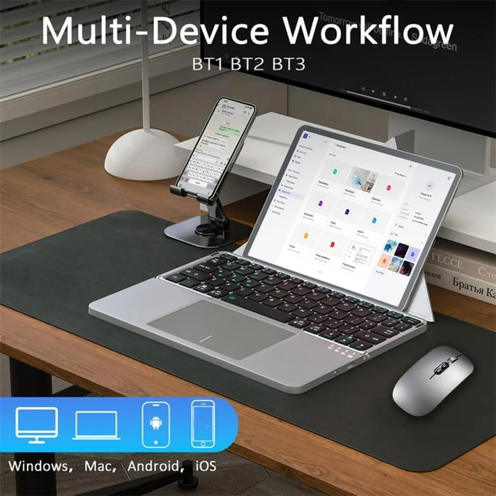 JOMAA Ensemble clavier et souris sans fil pliables Bluetooth avec support et fonction vocale intelligente._voghion.com