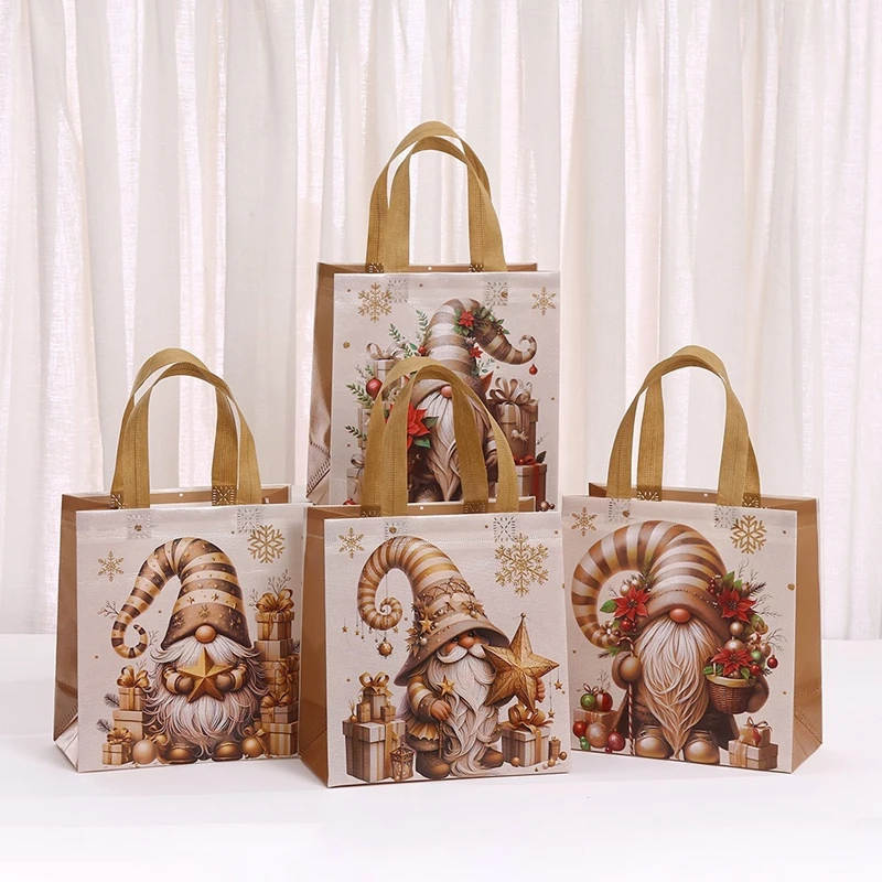 4-12pcs Christmas Gift Bag Santa Claus Non-Woven Tote Bag with Handle 2025 Christmas Decoration For Home New Year Kids Gift Wrap