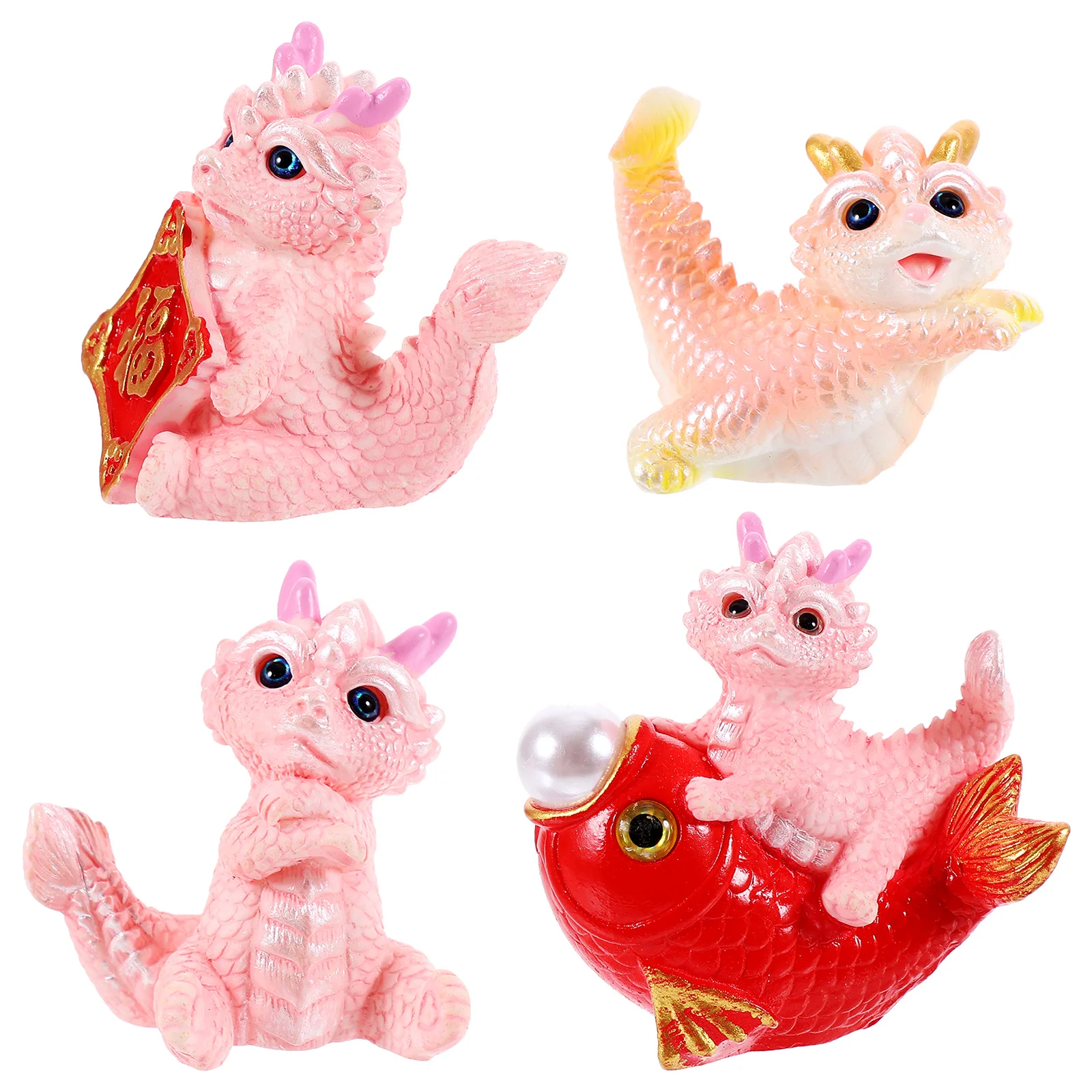 

4 Pcs Year of The Little Dragon Ornaments Car Creative Figurines Decor Accessories Resin Crafts Desktop Miniature Statues