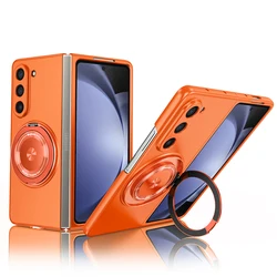 Magnetic Wireless Charging Shockproof Case with Anti-Fingerprint Kickstand for Galaxy Z Fold 4 (Orange)