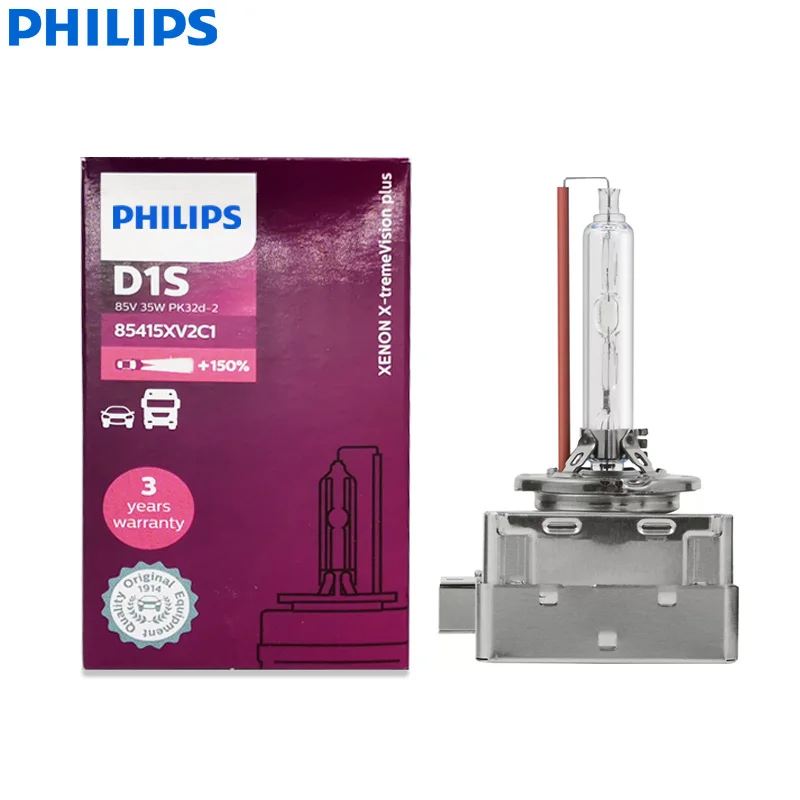 Philips X-Treme Vision Plus D1S Xv2 4800K 150% Lampadina Allo Xeno Bianca Brillante Hid Lampada Originale Per Auto Germania 85415Xv2C1, 1 Pezzo