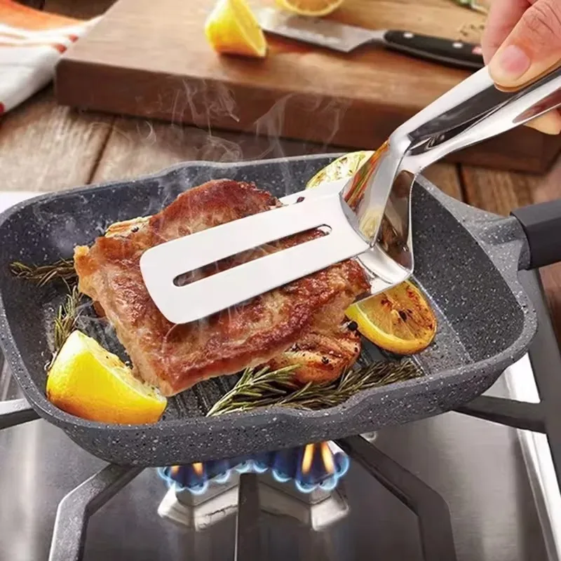 Stainless Steel Frying Shovel Clip Multifunctional Steak BBQ Tongs Frying Fish Spatula Clip Bread Clip Household Kitchen Items