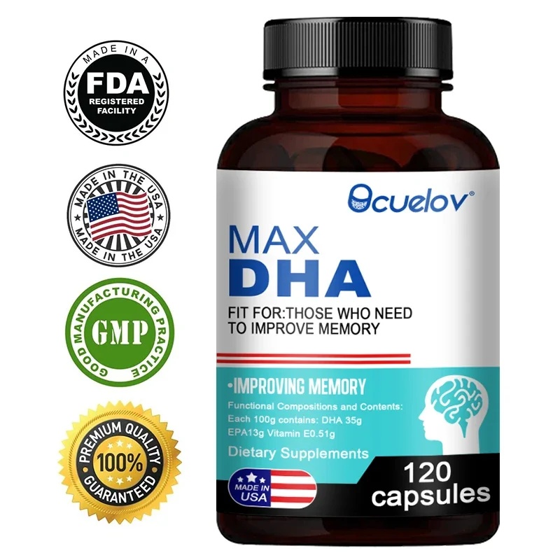 

DHA, Vitamin E Capsules - Brain Supplement - Improves Mental Clarity, Concentration and Memory, Immunity, Energy & Stress Relief