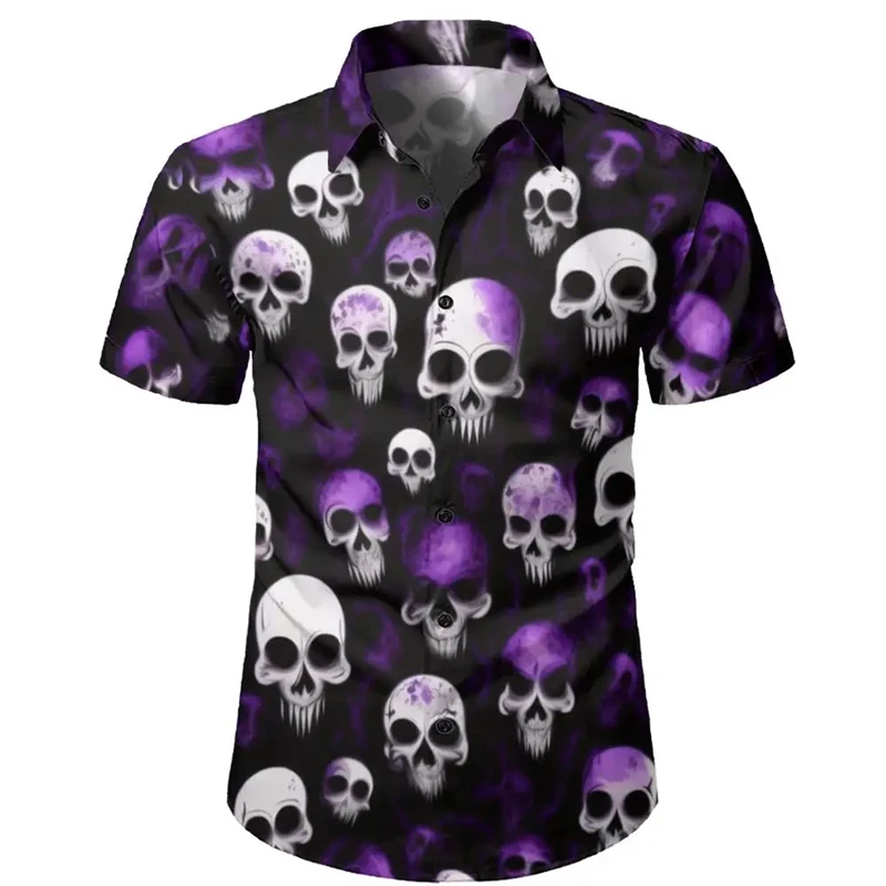 Men's Skull Shirts Casual Short Sleeve Shirt For Men Clothing Summer Men's Clothing Loose Oversized Lapel Shirt Tops Camisa