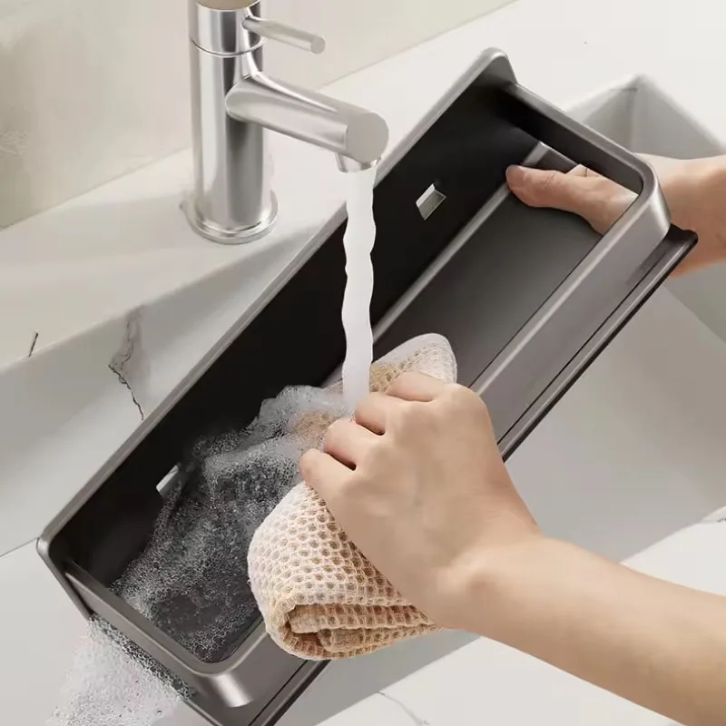 رف تخزين متعدد الوظائف لأثاث الحمام، يُثبت بدون حف...