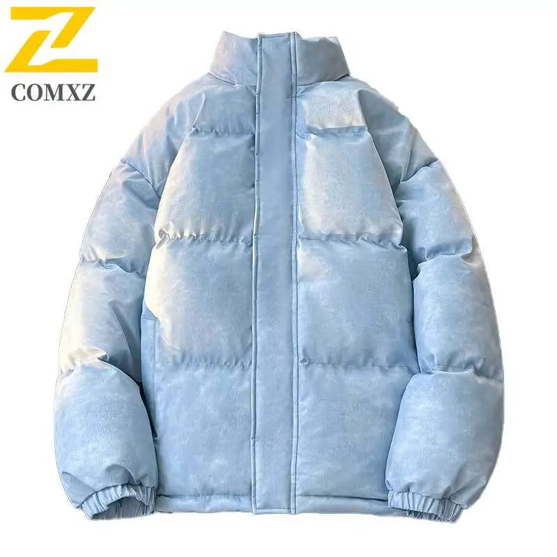 COMXZ 2025 New Men's Puffer Jacket Winter Korean-Style Distressed Loose Thickened  Stand Collar Versatile Daily Down Cotton Coat