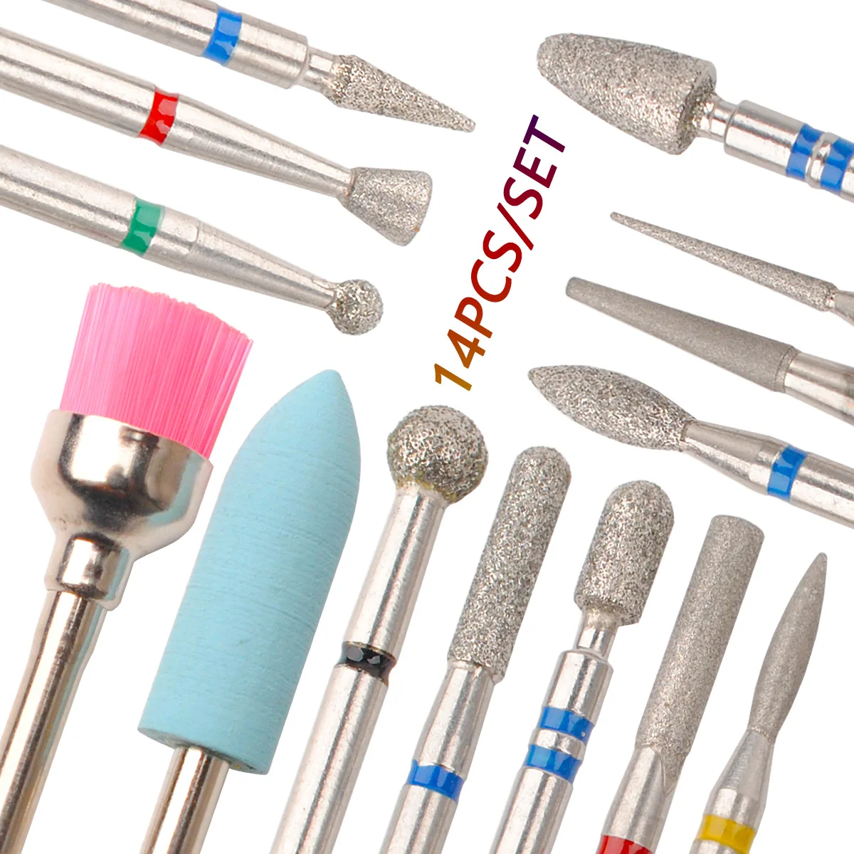 14pcs/set Nail Drill Machine Bit Nail Gel Removal Polishing Tools Pedicure Manicure Rotary Grinding  Buffer Polisher 2