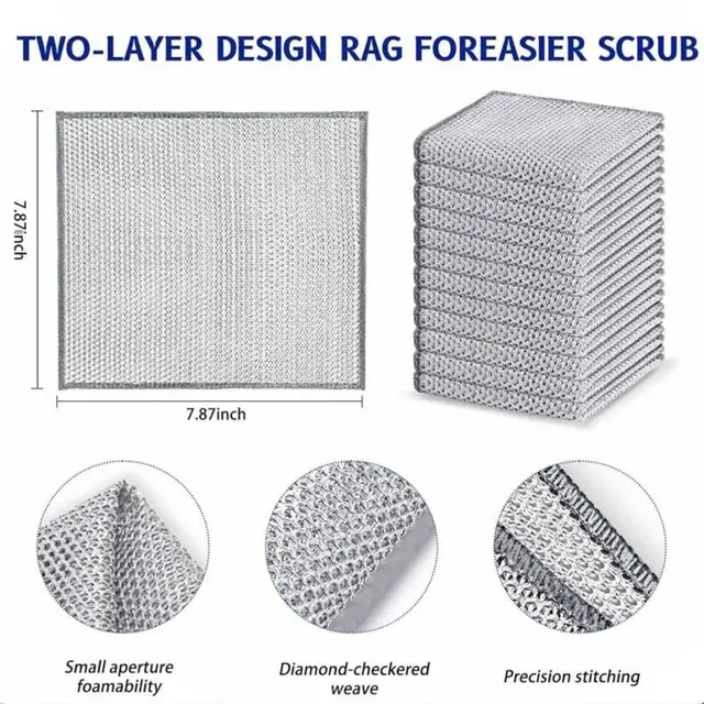 10Pcs Silver Wire Scrubbers Kitchen Steel Wool Magic Dishwashing Cloth Special Oil-Free Metal Wire Cleaning Scrubbing Pot Cloth Steel Wool 5