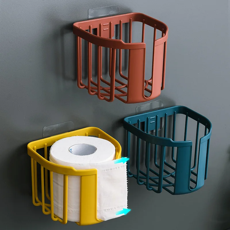 

Punch-Free Toilet Paper Shelf for Bathroom, Kitchen Tissue Box, Wall-Mounted Sticky Paper Storage Box, Toilet Paper Holder