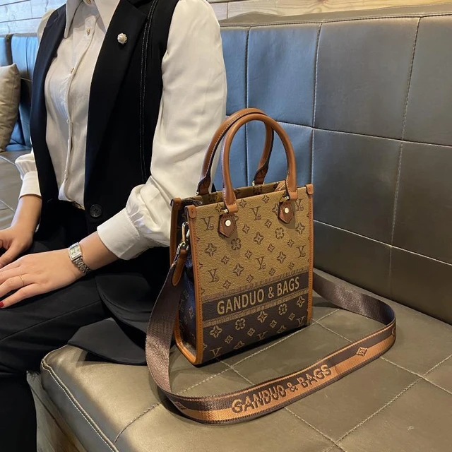 Genuine Leather Monogram Pattern Handbag For Women Fashion Large