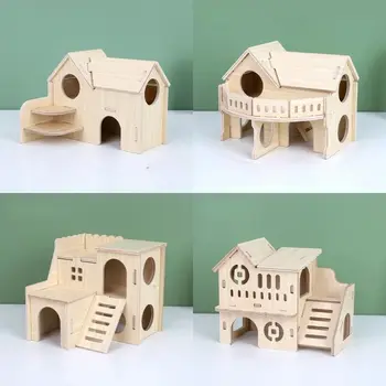 Nuova Villa in Legno per Criceti, Facile da Installare, Piattaforma Resistente, Accessori per Gabbie, Giocattolo da Arrampicata Masticabile per Criceti, Articoli per Animali Domestici