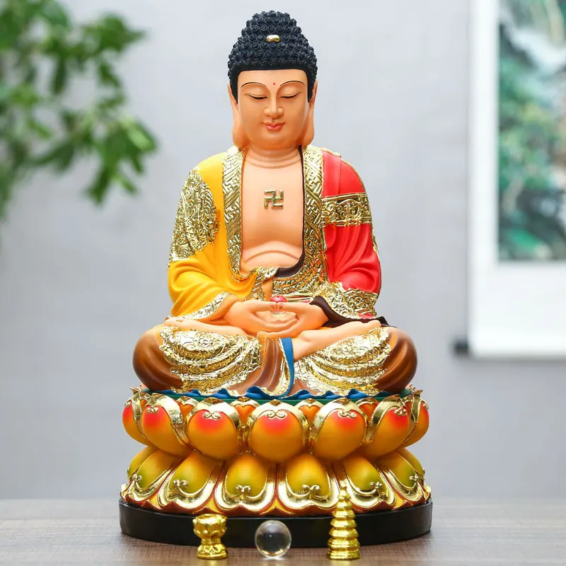Resin Coloured Clothes Of Sakyamuni Buddha Pharmacist Buddha Household Sanbao Buddha Weighing 5