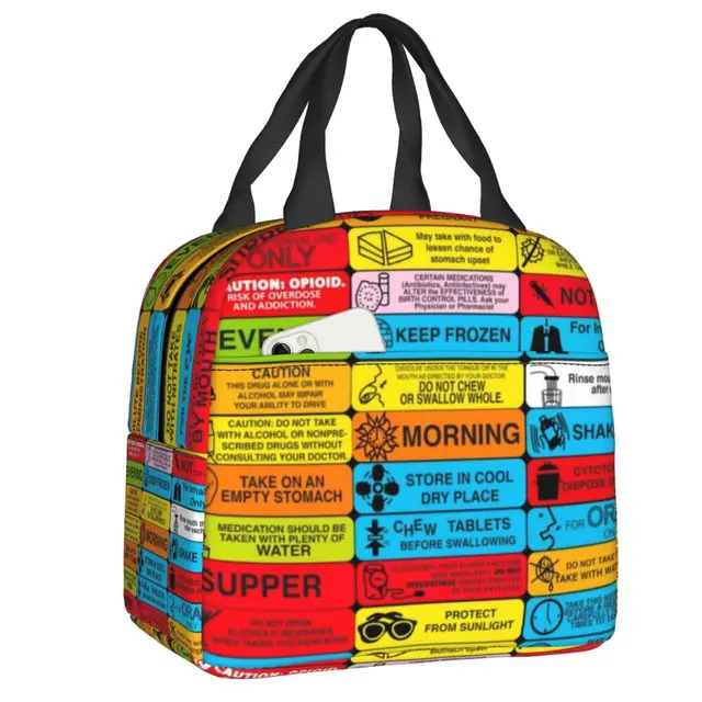 Custom Prescription Warning Labels Thermal Insulated Lunch Bag