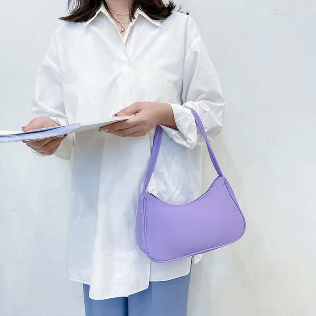 

Fashion Retro Solid Color Armpit Bags Solid Color Girl Small Shoulder Bags Lightweight Bag for Women Simple Nylon Soft Shoulder