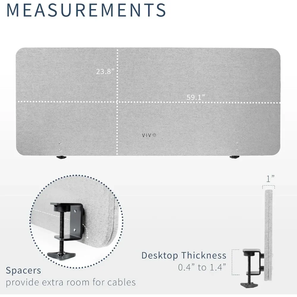Clamp-on 60 x 24 inch Privacy Panel, Sound Absorbing Cubicle Desk Divider, Acoustic Partition, Gray, PP-1-V060G 3