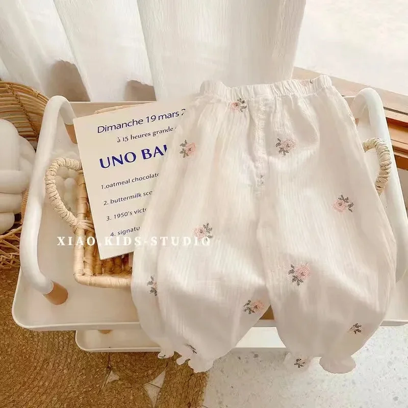 Kids Pants Summer Kids Girls Boys Mosquito-proof Leggings New Fashion Casual Flowers Pants Children Floral Korean Style Loose Clothing 1-6Y girls pants boys pants kids pants