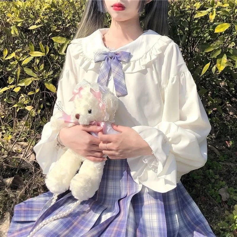 Japanese Sweet Shirt Lolita Blouses Kawaii Doll Collar Long Sleeve Student Jk Uniform